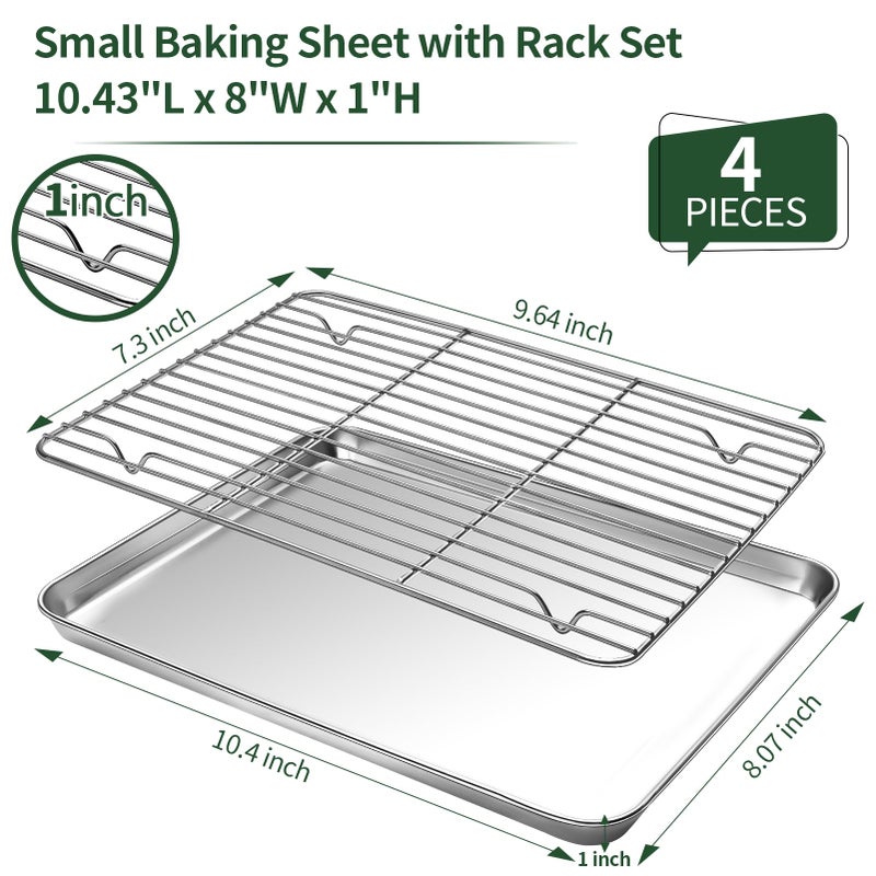 CEKEE Baking Sheet with Cooling Rack Set(2 Baking Pans+2 Baking Racks)  CEKEE Stainless Steel Non Stick Small Cookie Sheet Set  Size 10.39 x 8.07 x 1 Inch  Easy to Clean Small Baking Sheet with Rack Set - Image 2